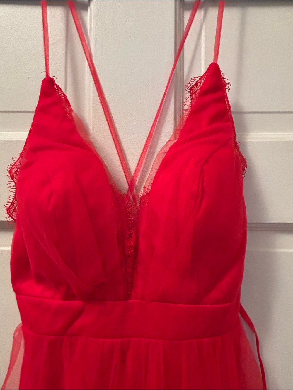 Rated PG Bright Red Lace Trim Tulle Sweetheart Dress w/Eyelash trim
Size 0